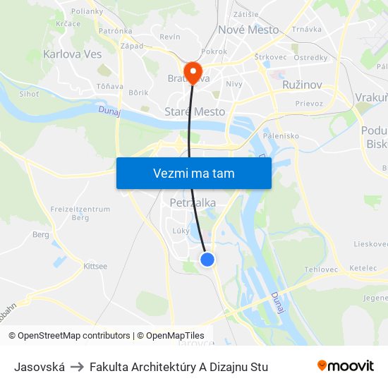 Jasovská to Fakulta Architektúry A Dizajnu Stu map