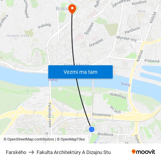 Farského to Fakulta Architektúry A Dizajnu Stu map