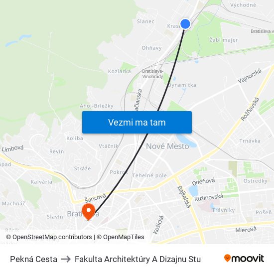 Pekná Cesta to Fakulta Architektúry A Dizajnu Stu map