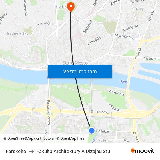 Farského to Fakulta Architektúry A Dizajnu Stu map