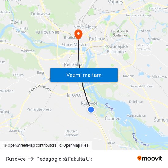 Rusovce to Pedagogická Fakulta Uk map