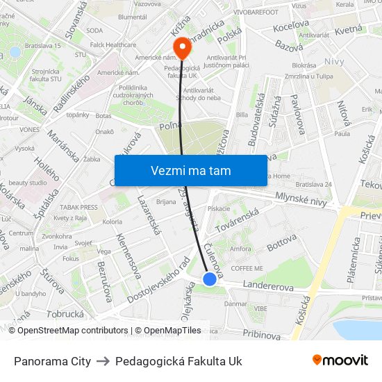 Panorama City to Pedagogická Fakulta Uk map