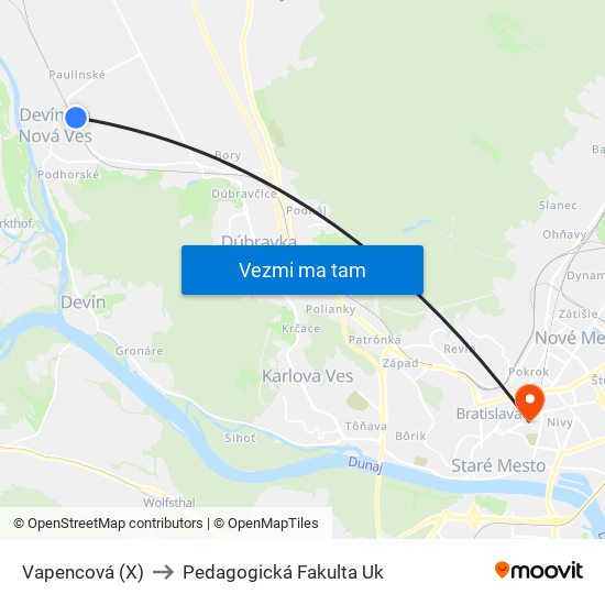 Vapencová (X) to Pedagogická Fakulta Uk map