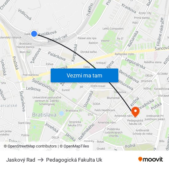 Jaskový Rad to Pedagogická Fakulta Uk map