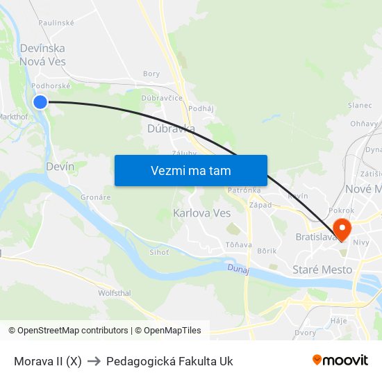 Morava II (X) to Pedagogická Fakulta Uk map