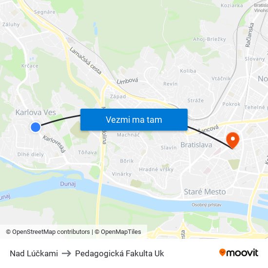 Nad Lúčkami to Pedagogická Fakulta Uk map