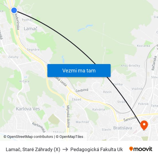 Lamač, Staré Záhrady (X) to Pedagogická Fakulta Uk map