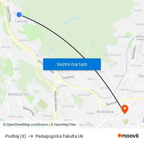 Podháj (X) to Pedagogická Fakulta Uk map