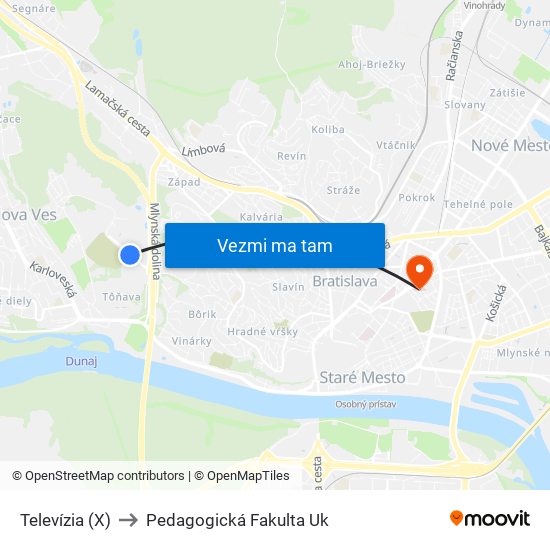 Televízia (X) to Pedagogická Fakulta Uk map