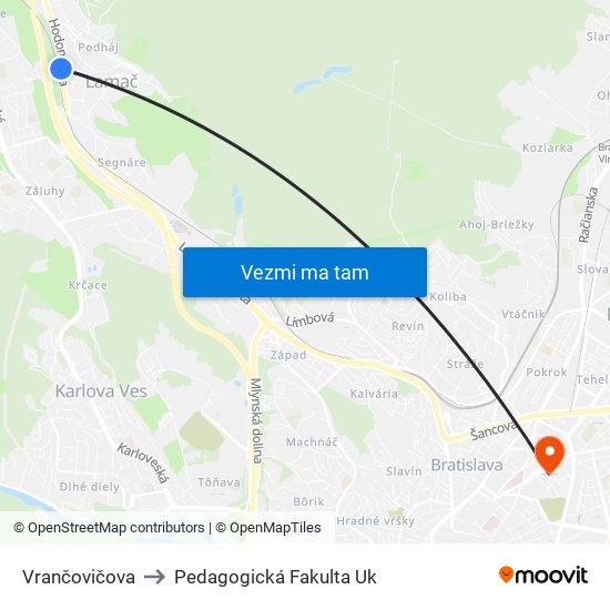 Vrančovičova to Pedagogická Fakulta Uk map