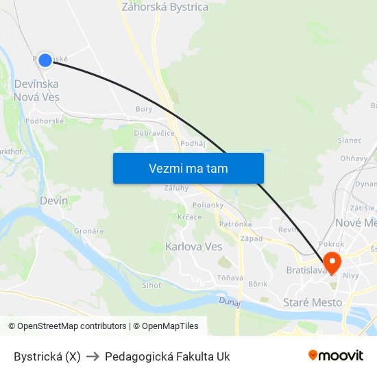 Bystrická (X) to Pedagogická Fakulta Uk map