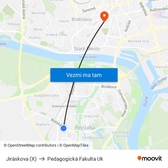 Jiráskova (X) to Pedagogická Fakulta Uk map