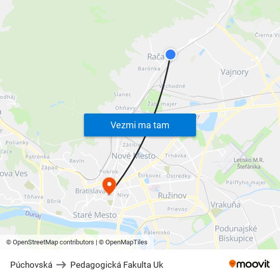 Púchovská to Pedagogická Fakulta Uk map