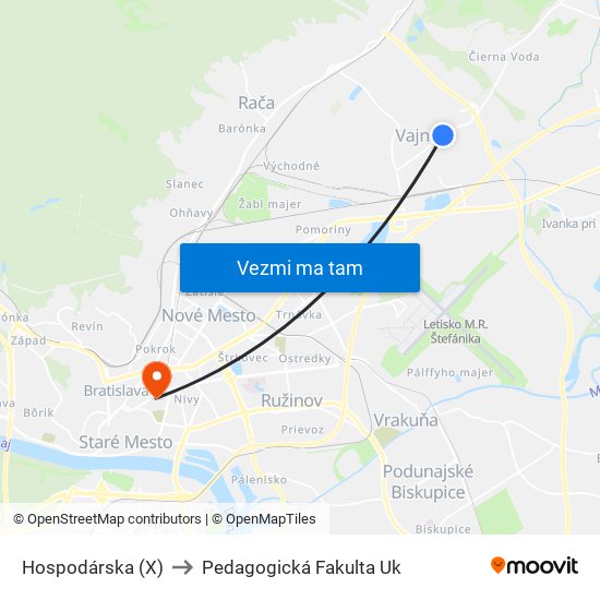 Hospodárska (X) to Pedagogická Fakulta Uk map