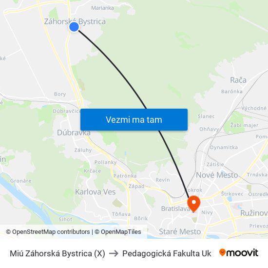 Miú Záhorská Bystrica (X) to Pedagogická Fakulta Uk map