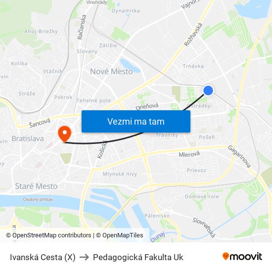 Ivanská Cesta (X) to Pedagogická Fakulta Uk map