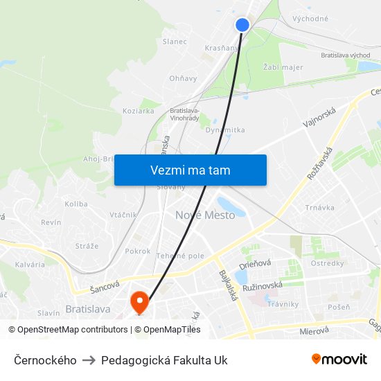 Černockého to Pedagogická Fakulta Uk map