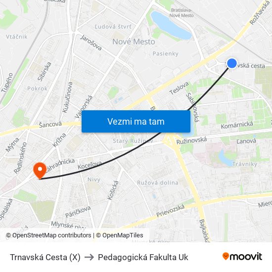 Trnavská Cesta (X) to Pedagogická Fakulta Uk map