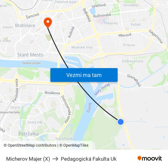 Micherov Majer (X) to Pedagogická Fakulta Uk map