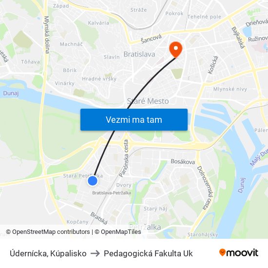 Údernícka, Kúpalisko to Pedagogická Fakulta Uk map