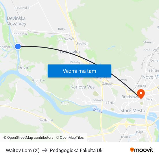 Waitov Lom (X) to Pedagogická Fakulta Uk map