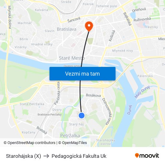 Starohájska (X) to Pedagogická Fakulta Uk map