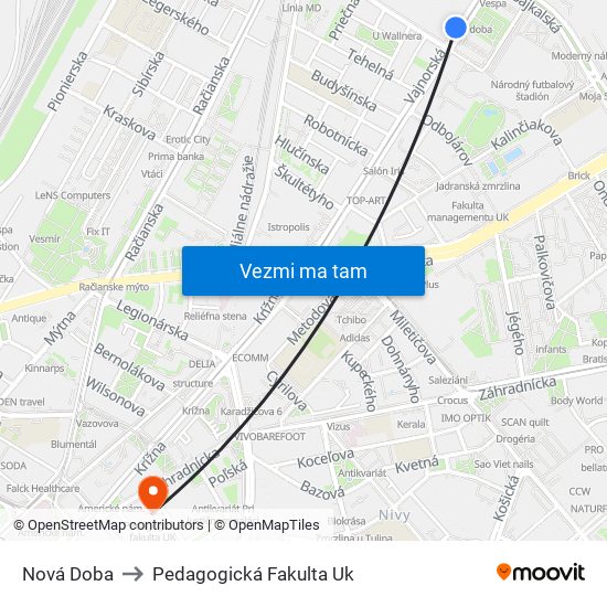 Nová Doba to Pedagogická Fakulta Uk map