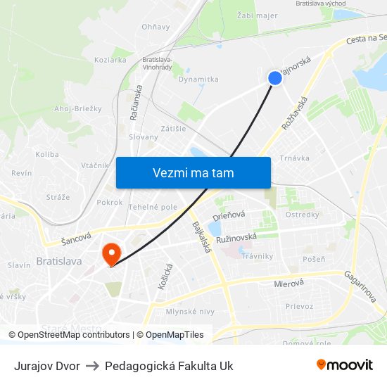 Jurajov Dvor to Pedagogická Fakulta Uk map