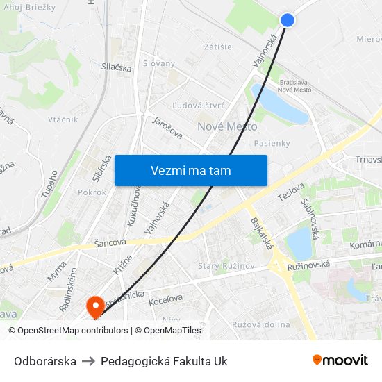 Odborárska to Pedagogická Fakulta Uk map