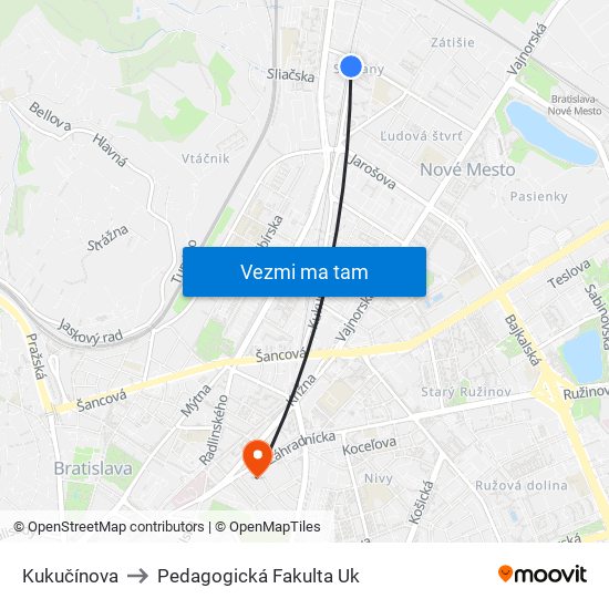 Kukučínova to Pedagogická Fakulta Uk map