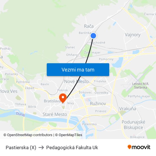 Pastierska (X) to Pedagogická Fakulta Uk map