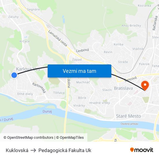 Kuklovská to Pedagogická Fakulta Uk map