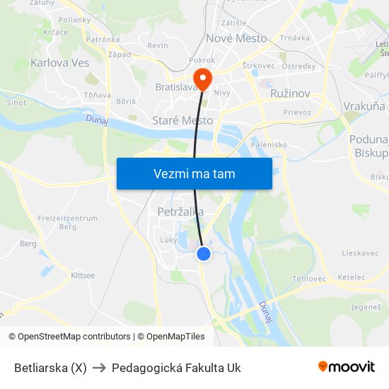 Betliarska (X) to Pedagogická Fakulta Uk map