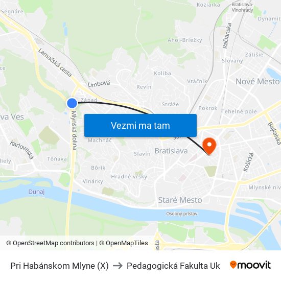 Pri Habánskom Mlyne (X) to Pedagogická Fakulta Uk map