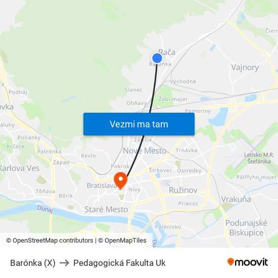 Barónka (X) to Pedagogická Fakulta Uk map