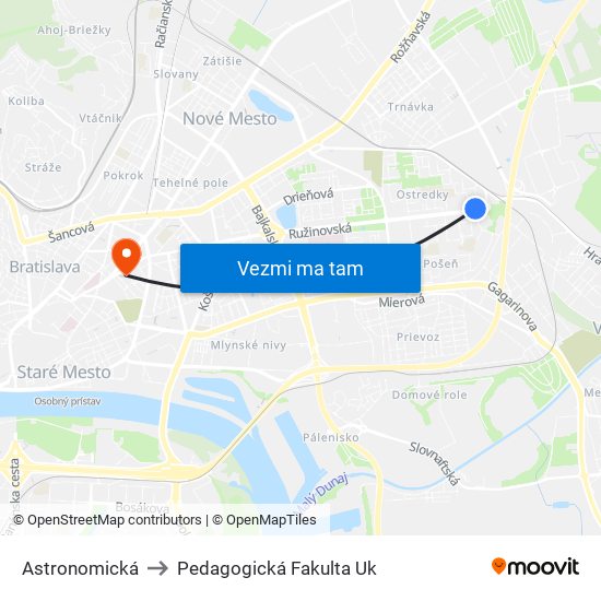 Astronomická to Pedagogická Fakulta Uk map