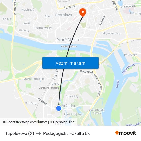 Tupolevova (X) to Pedagogická Fakulta Uk map