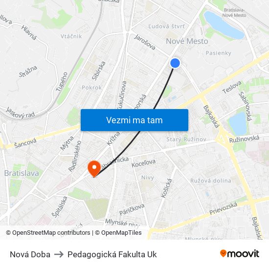 Nová Doba to Pedagogická Fakulta Uk map