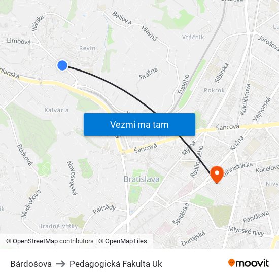 Bárdošova to Pedagogická Fakulta Uk map