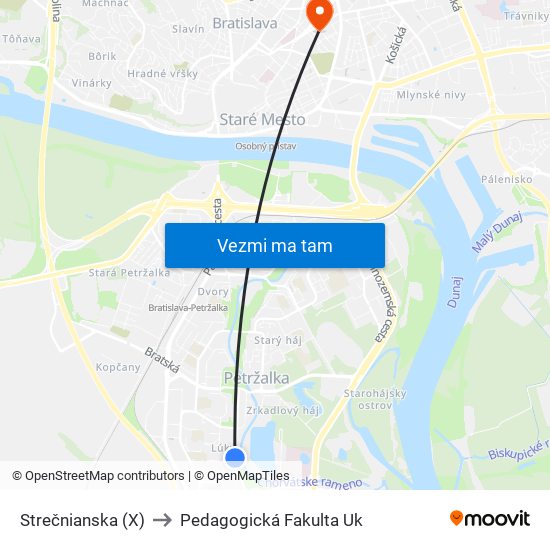 Strečnianska (X) to Pedagogická Fakulta Uk map