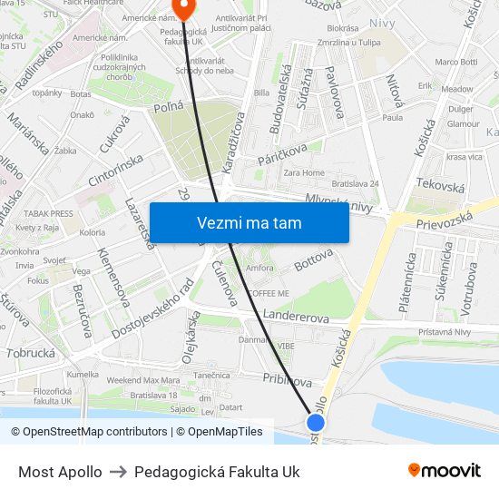 Most Apollo to Pedagogická Fakulta Uk map