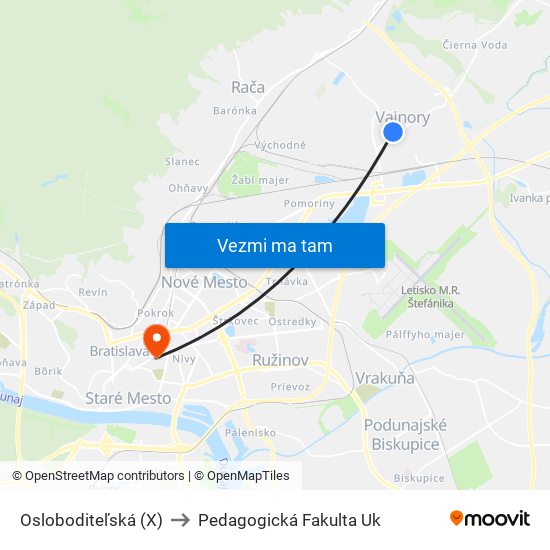 Osloboditeľská (X) to Pedagogická Fakulta Uk map