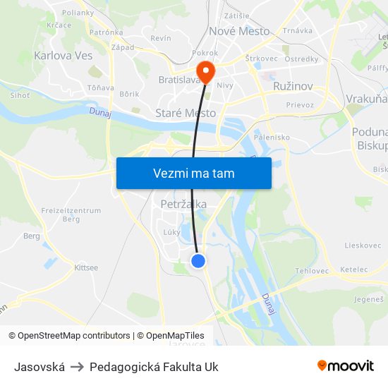 Jasovská to Pedagogická Fakulta Uk map