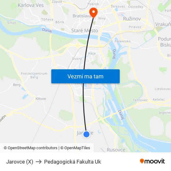 Jarovce (X) to Pedagogická Fakulta Uk map