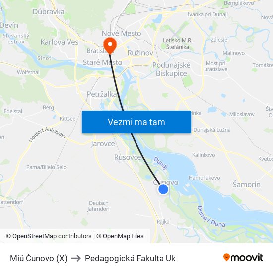 Miú Čunovo (X) to Pedagogická Fakulta Uk map