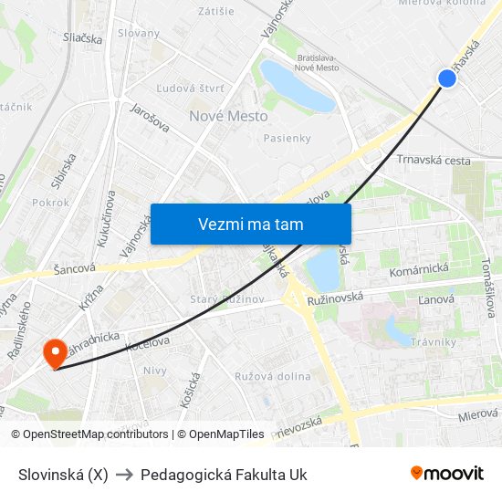 Slovinská (X) to Pedagogická Fakulta Uk map