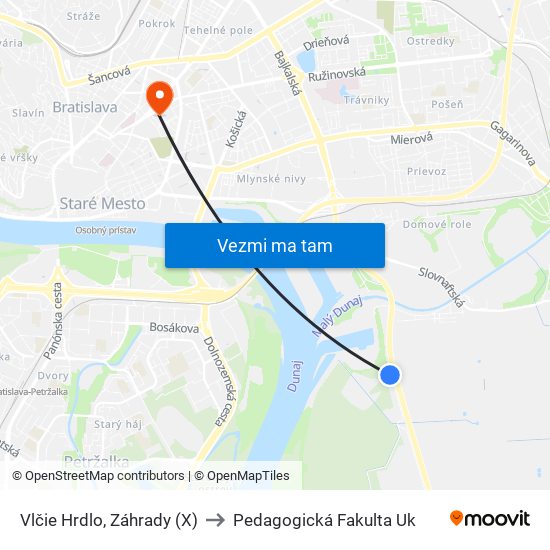 Vlčie Hrdlo, Záhrady (X) to Pedagogická Fakulta Uk map