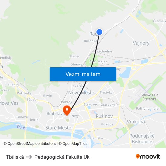 Tbiliská to Pedagogická Fakulta Uk map