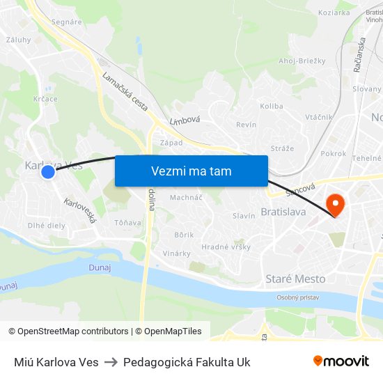 Miú Karlova Ves to Pedagogická Fakulta Uk map