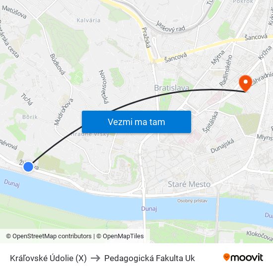 Kráľovské Údolie (X) to Pedagogická Fakulta Uk map